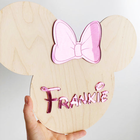 Minnie Mouse Bow Name Plaque (Wood)